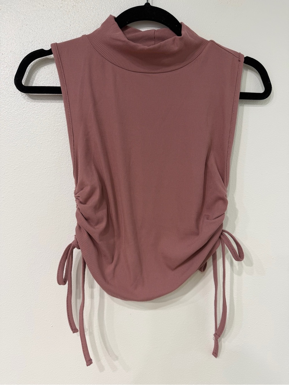 Lee Sleeveless Mock Neck Tank in Dusty Mauve with Side Ruching